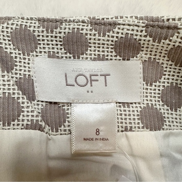 NWT LOFT Ecru Polka Dot Mini Skirt Latte Dot Taupe Cream Size 8 - Picture 10 of 11